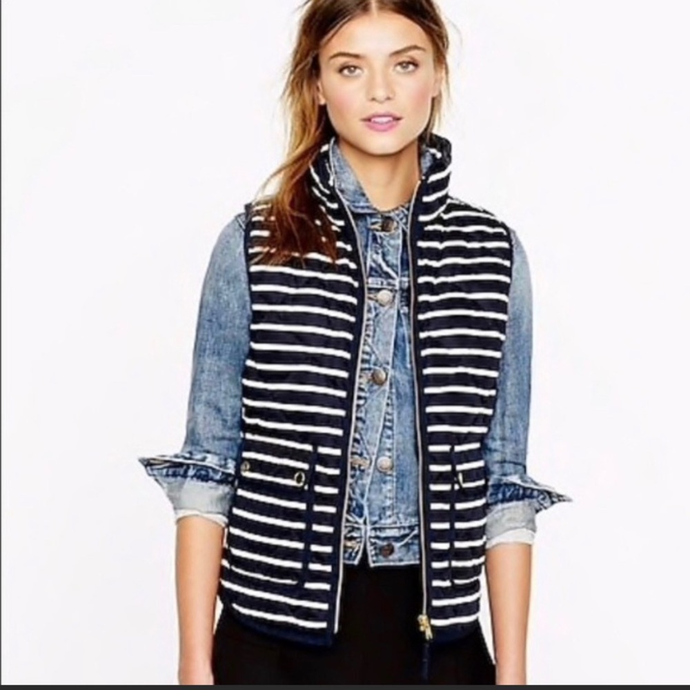 J Crew Quilted Down Excursion Vest in Stripe - Picture 2 of 8